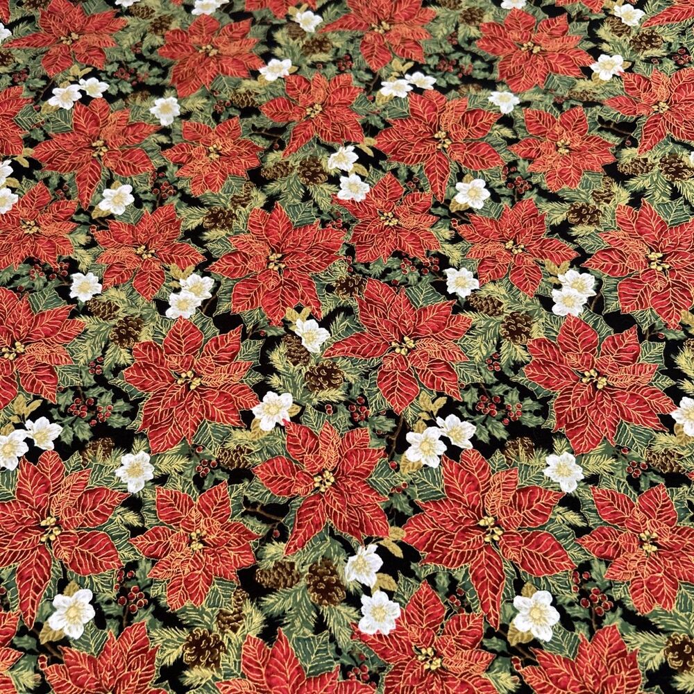 Christmas Cotton Quilting Fabric Hobby Lobby Poinsettia Holly Pinecone 78" X 44"
